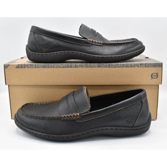 Born Mens Size 10 Simon III Black Full Grain Leather Slip On Loafers Shoes